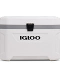 Front view of 54 Qt Marine Ultra Cooler With UV Protection, Non Slip Swing Up Handles, Durable Stainless Steel Hinges, Tight Seal, White