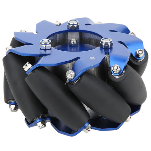 4 inch mecanum wheel for robots with aluminum core and TPU rollers, designed for high load capacity and all-round motion.