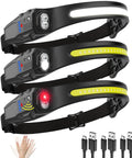 3 Pack Rechargeable LED Headlamps With 7 Modes And Red Light For Adults, USB C Quick Charge, Ultra Bright Flood And Spotlight