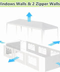 10x30 Ft Outdoor Party Tent With 8 Removable Sidewalls showing 6 window walls and 2 zipper walls
