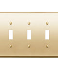 Toggle Light Switch Wall Plate, Metal 3-Gang 4.50 x 6.38 Inches, Brass Gold Finish, front view with polished surface