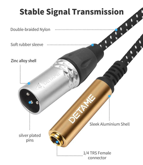 Grab This Hot 6.35mm TRS Female To XLR Male Balanced Audio Cable Pack For Your Studio Setup! Showing connectors and cable features.