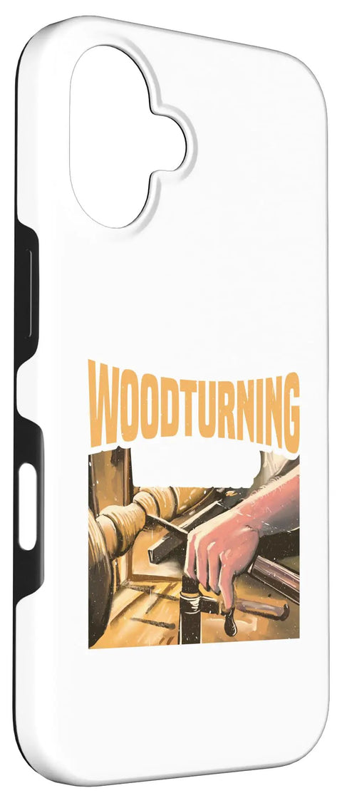 Woodturning themed phone case with an illustration of hands and lathe tools for Down Right Killer Woodturning Finish Chisel And Lathe Tool Set Inside Sturdy Travel Case With Heavy Duty Carbide Blades And Secure Mounts That Slays Hardwood Curves For Any Dedicated Shop Rat.