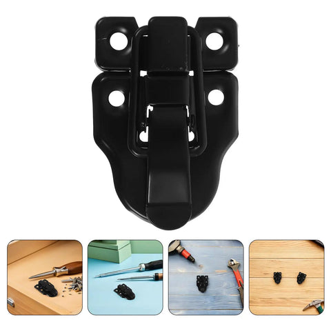 Vintage Iron Draw Latch Lock Set 4 Pcs Black Retro Cabinet Door Hardware top view of sturdy black latch for wood boxes