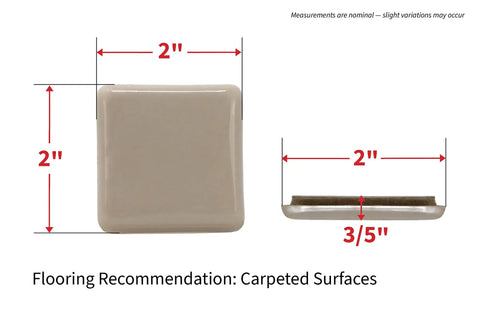 No Sweat Top Tier 2 Inch Square Furniture Sliders With Self Adhesive Backing low friction polyethylene glides measuring 2 inches.