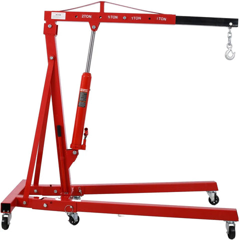 Rock Solid 2 Ton Folding Engine Hoist Cherry Picker Shop Crane With Hydraulic Ram and six smooth swivel casters close-up detail.