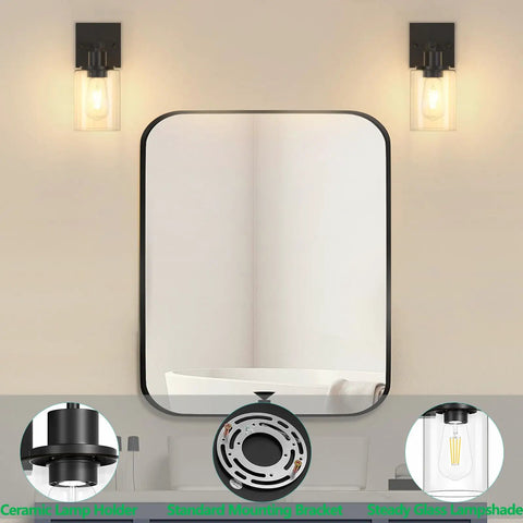 Two Pack Black Vanity Wall Sconces Modern Industrial Wall Lighting With Clear Glass Shades for Bathroom Mirror