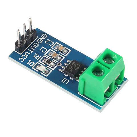 Top Shelf 3 Piece ACS712 Hall Effect Current Sensor Plus DC Voltage Tester Module Bundle For Arduino And Raspberry Pi with green connectors.