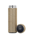 Dope Clean Smart Diamond Touch Temperature Display Vacuum Flask Premium 304 Stainless Steel Insulated Tumbler Cup with built-in tea filter, gold design, digital temperature display.