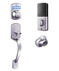 Keypad Deadbolt With Handle And Polo Knob Keyless Electronic Door Lock With One Touch Motorized Locking Auto Locking DIY Friendly Install Satin Nickel Finish Single Cylinder Front Door Lock ANSI Grade Three Security