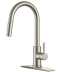 Badass Brushed Nickel Kitchen Faucet With Pull Down Sprayer And Dual Spray Patterns High Arc Gooseneck Design, single handle.