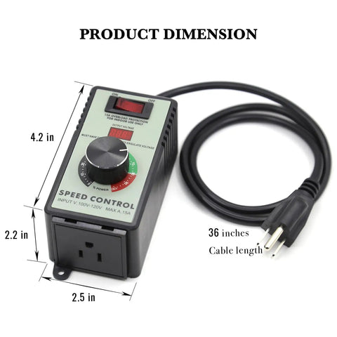 AC Motor Variable Speed Controller 110 To 120V 15A 4000W With Overload Protection Switch And Back Clip Belt Mount For Easy Secure Power Control Of Tools And Machinery In Home Shops And Workshops, 4.2 x 2.5 x 2.2 in, 36-inch cable