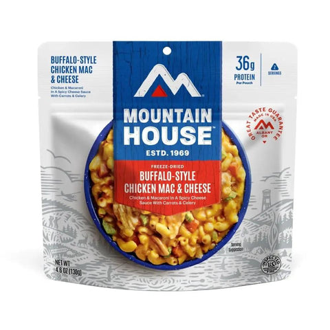 Buffalo Style Chicken Mac And Cheese Freeze Dried Camping Meal With 12 Servings And 30 Year Shelf Life pack front view