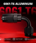 6AN Hose End Fitting Kit Straight 45 Degree And 90 Degree Swivel For CPE Braided Hose Aluminum 6061T6 Anodized Black High Flow 1500 PSI Max Working Pressure, 90-degree fitting