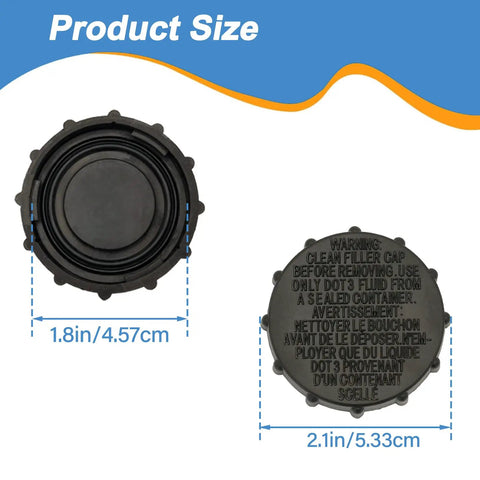 Ford Brake Fluid Reservoir Cap Replacement For Your Ride That Fits F-150 2009 2013 Expedition 2007 2017 Lincoln Navigator 2007 2017 Master Cylinder Cap BRFC19 FL3Z-2162-A showing size dimensions.
