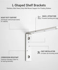 Close-up of Stainless Steel L Shaped Shelf Brackets Heavy Duty Wall Mount Supports For Floating Shelves Built To Last And Keep Things Level