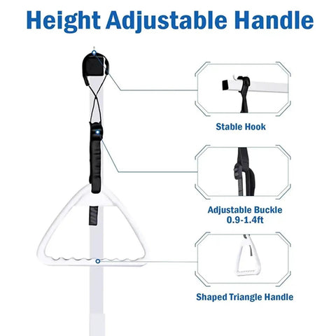 Image of Bed Trapeze Bar With Stand Assist Lift And Bedside Rail Pull Up Handles showing height adjustable features and components.
