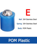 Top Tier Pom Plastic Ball Plungers Bring Hella Reliable Spring Press Force For Snap Tight Push Fit Mounting On Auto Trim Panels And Heavy Machinery Fixtures, featuring blue POM plastic body and stainless steel ball.