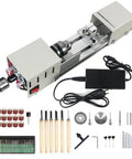 6 in 1 Mini Lathe for DIY Wood and Stone Carving Bead Grinding Drilling and Engraving, Compact 12-24V 96W Metal Lathe tools and attachments.