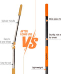 Comparison of long handle garden hoe for weeding highlighting spliced handle versus one-piece handle