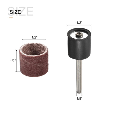 320 Grit Sanding Sleeves Set With One Hundred Pieces Of Half Inch Sleeves And Two Drum Mandrels For Rotary Tools, size details.