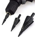 Top Tier 3 Piece Step Drill Bit Set Made From HSS With Titanium Nitride Coated For Fast Cutting Smooth Holes In Metal Sheet And Steel Using Triangular Shank, 3 bits