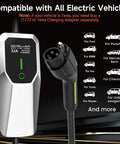 Portable 26ft EV Charger Cable With NEMA 14-50 And 5-15 Plugs, 7.68 kW 32A device, compatible with various electric vehicles.