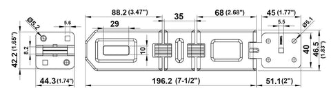 Diagram of Extra Heavy Duty Concealed Safety Hasp With Flexible Link And Hardened Staple, Six And One Quarter Inch, Zinc Plated