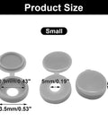 Product size of No Brainer Hinged Screw Cover Caps in small gray build with precise dimensions displayed.