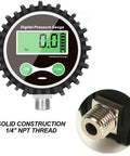 Front view of Uharbour digital air pressure gauge with rubber protector; 1/4'' NPT bottom connector.