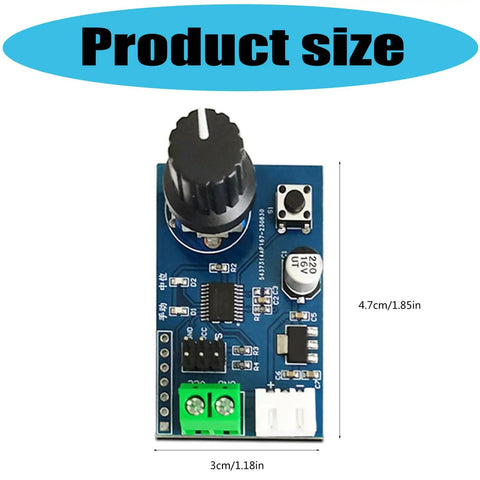 Straight Up Dual Channel SG90 Servo Control Motor Driver Board For Pluggable Robot Arm Projects And Smooth RC Steering Gear Debugging Setup Game Changer, top view with knob, dimensions 4.7cm x 3cm.