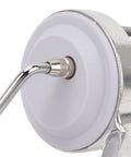 Close-up of the manual hand crank on the Hand Crank Cavatelli Pasta Maker For Homemade Italian Pasta Manual Roller Machine For Gnocchi And Spaghetti Aluminum Alloy Pasta Roller No Power Needed Beginner Friendly Kitchen Tool.