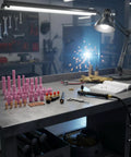 Get Your Tig Torch Running Smooth With This Ultimate Industrial Parts Accessory Kit. Pink ceramic nozzles and brass fittings on a bench.