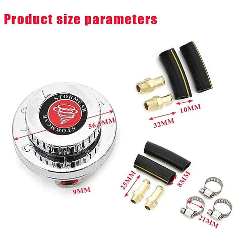 Adjustable Gunmetal Fuel Pressure Regulator Kit size parameters with zinc alloy components and hoses for carbureted rides
