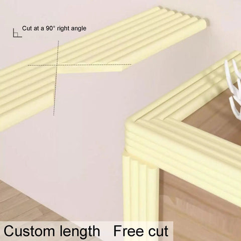 Edge Corner Protector Foam Padding for sharp furniture edges, showing custom length cut at right angle corner application.