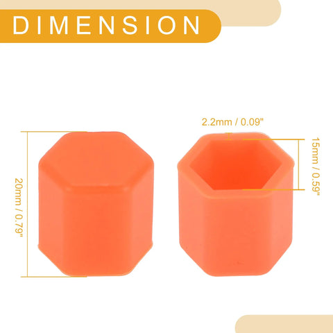 20 Pcs Wheel Lug Nut Dust Cap Covers, Fluorescent Orange Silicone Nut Protection Caps For Rims And Tire Screws, Plug And Play Install, Durable, Corrosion Resistant, 2.2x15x20mm dimensions shown