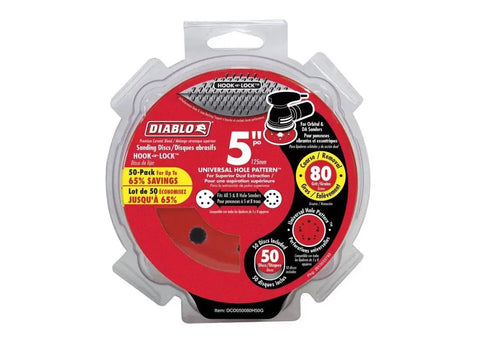 Hook And Lock ROS Sanding Discs For Wood Metal And Plastics 5 Inch 80 Grit Coarse Ceramic Blend 50 Pack packaging