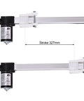 Beefy KDPT007 470 Linear Actuator with 327mm stroke for recliners and bed frames, showing connectors and max load capability