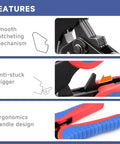 Features of Ferrule Crimping Tool For AWG 30 To 5 Wire Ends And Terminals, including ratchet crimper and ergonomic handle.