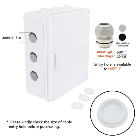Side view of Rugged ABS Plastic IP65 Weatherproof Electrical Junction Box Enclosure For Outdoor Projects with cable entry options.