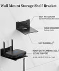Wall Mounted Floating Shelf Bracket In Carbon Steel For Sturdy Open-Frame Support, space-saving design for gadgets, 2.4 inch depth, 1 piece.