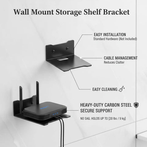 Wall Mounted Floating Shelf Bracket In Carbon Steel For Sturdy Open-Frame Support, space-saving design for gadgets, 2.4 inch depth, 1 piece.