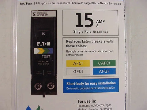 15 Amp Single Pole All In One Breaker Module for Residential Electrical Panels, quick install shown in original packaging