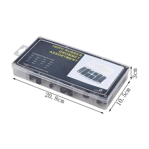 Get Your Fix With This 180Pcs Black Rubber Gasket Kit Featuring Heavy Duty Sealing Rings, Washer Seals, Grommets, And Assortment For Wiring Cable Parts Repair. 20.8cm case