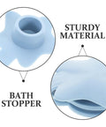 Close-up of 2pcs Star Shaped Silicone Tub Drain Plug for Bathtub Sinks, Fixed showing sturdy blue silicone material and design.