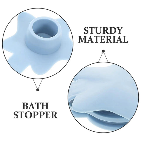 Close-up of 2pcs Star Shaped Silicone Tub Drain Plug for Bathtub Sinks, Fixed showing sturdy blue silicone material and design.