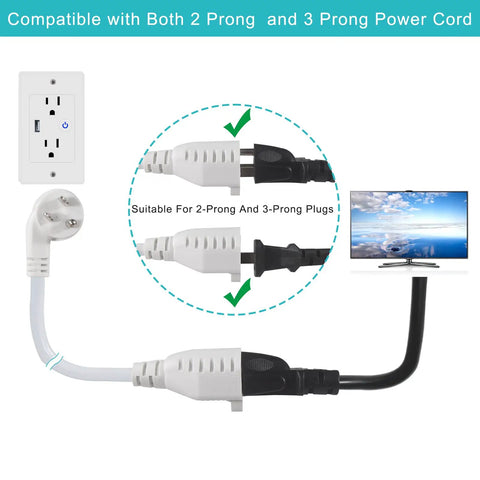 Right Angle Flat Plug Extension Cord 1 Foot 3 Prong White NEMA 5 15R Grounded SJT 16AWG Flexible Power Cable 125V 13A 1625W