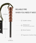 Go To Survival Flint And Steel Fire Starter Kit For Hiking And Camping with walnut handle and cerium iron rod