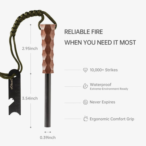 Go To Survival Flint And Steel Fire Starter Kit For Hiking And Camping with walnut handle and cerium iron rod