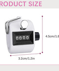 Set Of Two Mechanical Handheld Tally Counters With Lanyard Four Digit Battery Free Clicker For Inventory Tracking No Sweat Easy Grip Lightweight Body Dead On Accuracy Ergonomic Thumb Press Action Top Shelf Gear Dependable Day To Day Counting Tool size dimensions on white background.